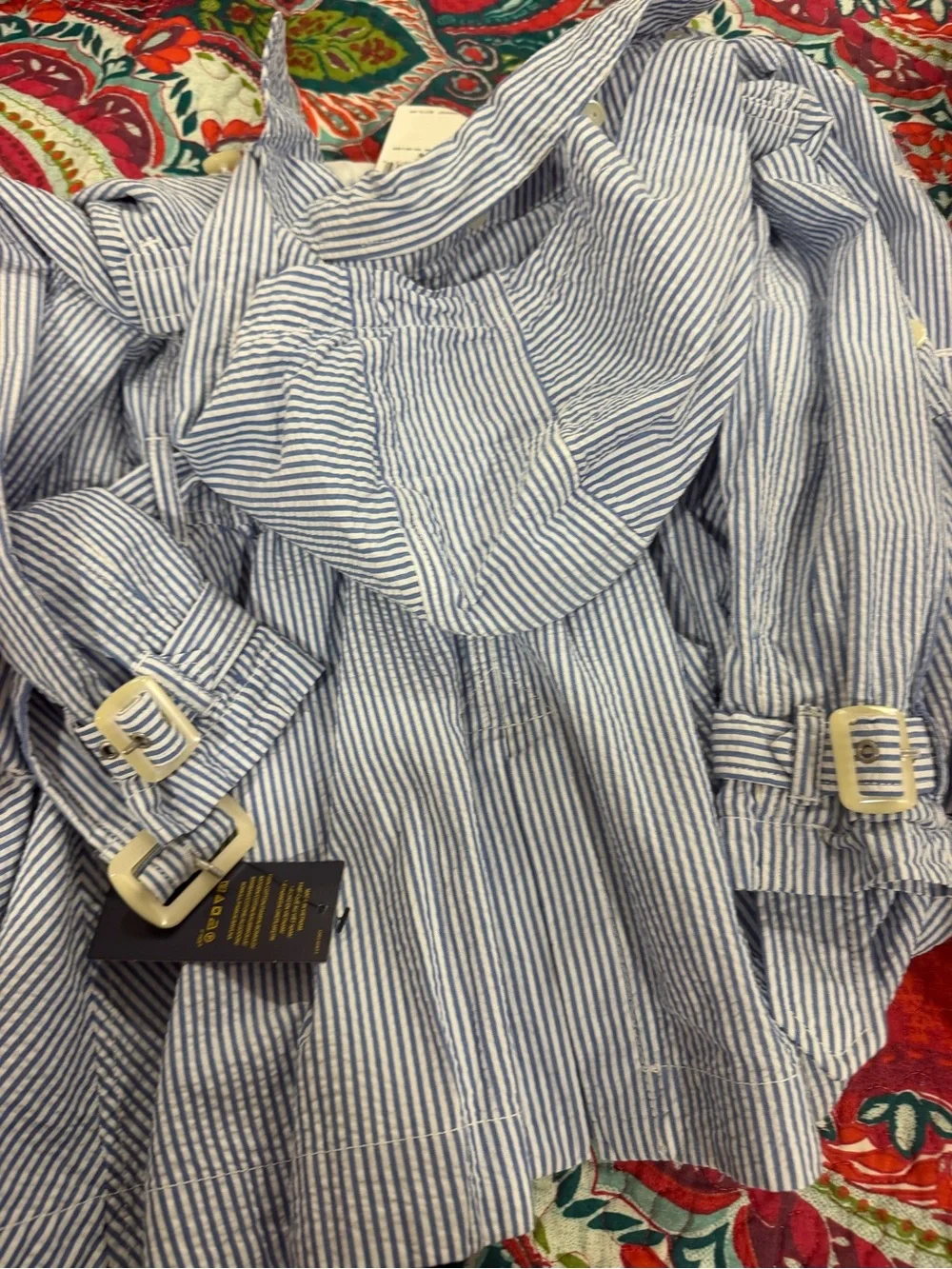 Ralph Lauren Blue & White Striped Kids Trench Coat